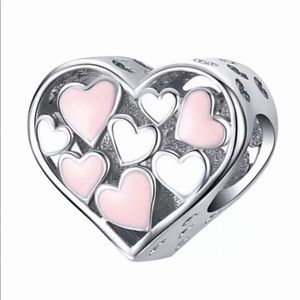 NEW•Silver & enamel Hearts DIY charm